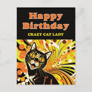 Verjaardag van de Crazy Cat Lady Feestdagenkaart