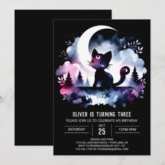 Verjaardag van de Digital Enchanted Cat Kaart (Voorkant / Achterkant)