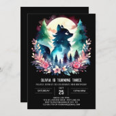 Verjaardag van de digitale magische wolf kaart (Voorkant / Achterkant)