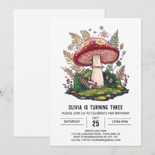 Verjaardag van de  digitale paddenstoel kaart (Voorkant / Achterkant)