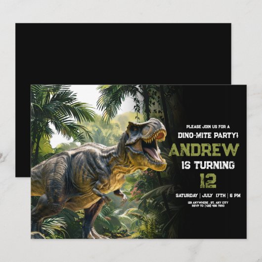 Verjaardag van de dinosaurus, Dino-Mite T Rex Verj Kaart (Voorkant / Achterkant)