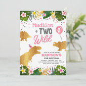 Verjaardag van de dinosaurus nodigt twee wilde din kaart (Staand voorkant)