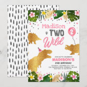 Verjaardag van de dinosaurus nodigt twee wilde din kaart (Voorkant / Achterkant)