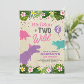 Verjaardag van de dinosaurus nodigt twee wilde din kaart (Staand voorkant)