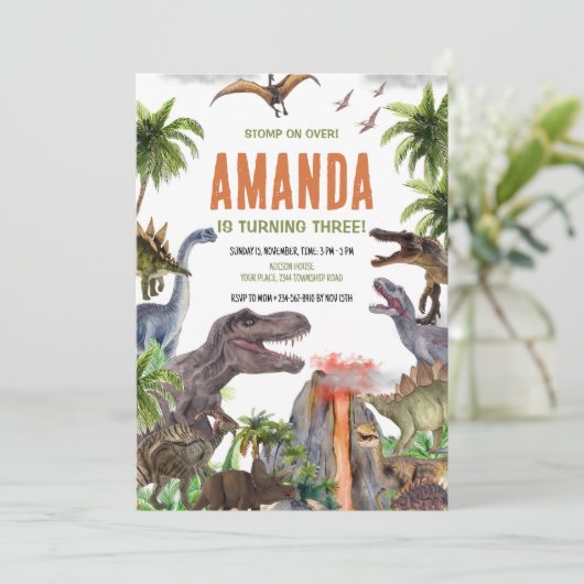 Verjaardag van de dinosaurus, verjaardag van de di kaart (Staand voorkant)