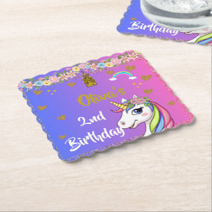 Verjaardag van de eenhoorn   Rainbow Unicorn Party Kartonnen Onderzetters