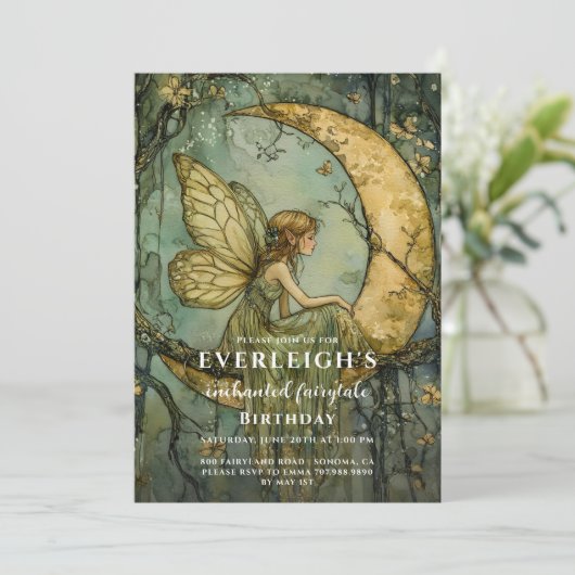 Verjaardag van de Enchanted Forest Fairy Crescent Kaart (Staand voorkant)