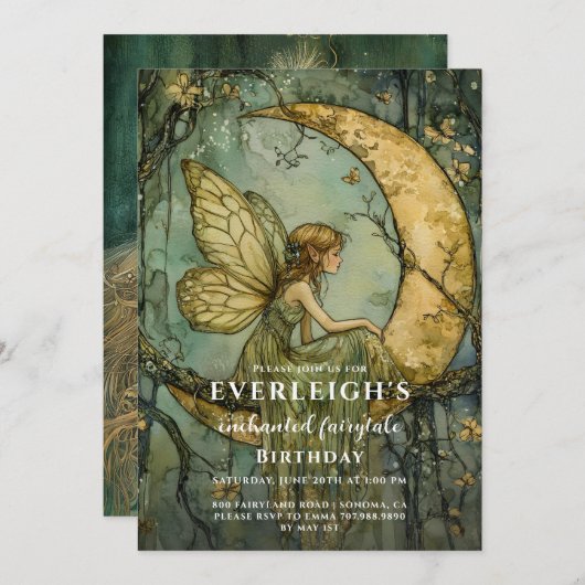 Verjaardag van de Enchanted Forest Fairy Crescent  Kaart (Voorkant / Achterkant)