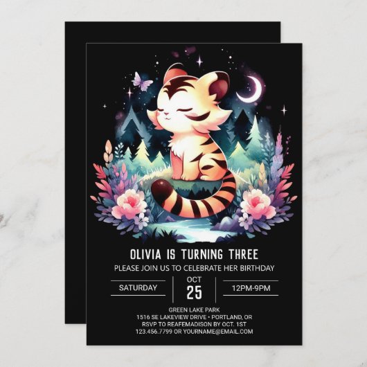 Verjaardag van de Enchanted Forest Tiger Kaart (Voorkant / Achterkant)