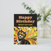 Verjaardag van de Gekte Kat Vrouw Feestdagenkaart (Staand voorkant)