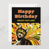 Verjaardag van de Gekte Kat Vrouw Feestdagenkaart (Voorkant / Achterkant)