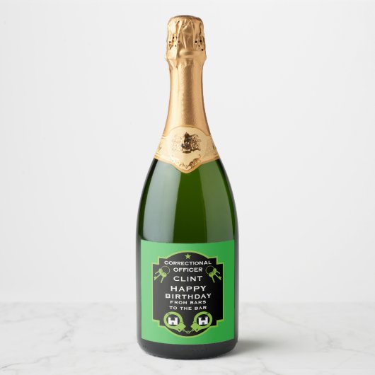 Verjaardag van de gevangeniscorrectionele officier sparkling wijnetiket (Voorkant)
