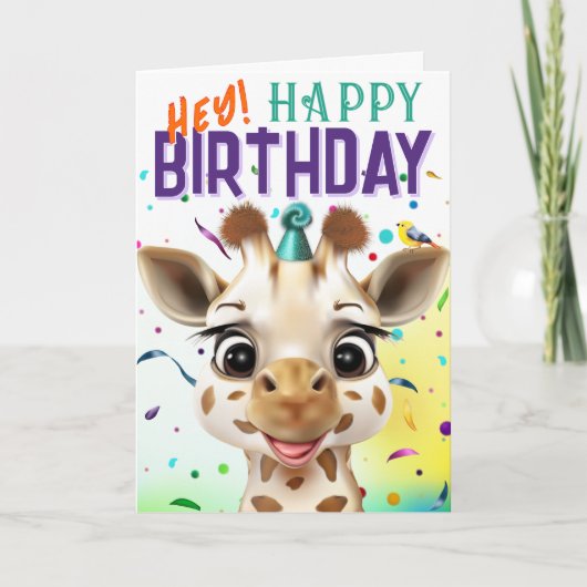Verjaardag van de Giraffe met Confetti Kaart (Voorkant)