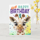 Verjaardag van de Giraffe met Confetti Kaart (Gele Bloem)