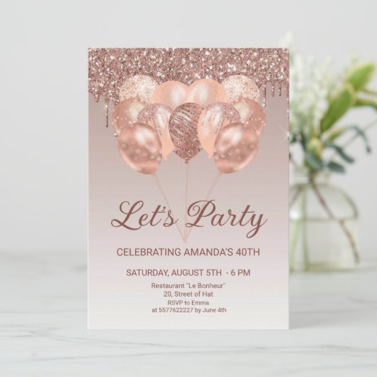 Verjaardag van de gouden ballonnen van het Roos Kaart (Staand voorkant)