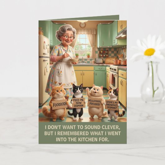 Verjaardag van de grappige kattenvrouw kaart (Kleine Plant)