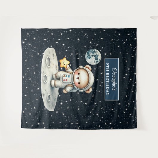 Verjaardag van de jongen Schattige Teddy Bear Astr Wandkleed (Voorkant (horizontaal))