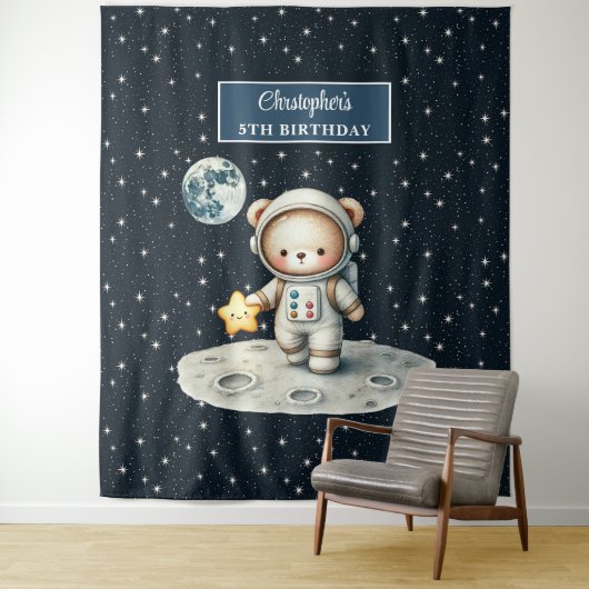 Verjaardag van de jongen Schattige Teddy Bear Astr Wandkleed (In situ)