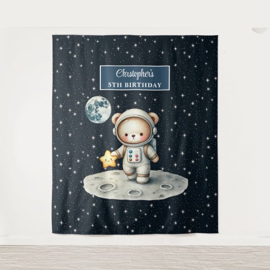 Verjaardag van de jongen Schattige Teddy Bear Astr Wandkleed (Voorkant)