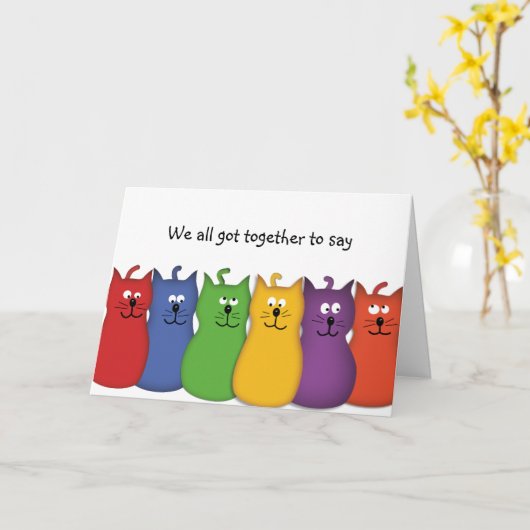 Verjaardag van de kattengroep Get Well Gefelicitee Kaart (Gele Bloem)