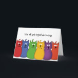 Verjaardag van de kattengroep Get Well Gefelicitee Kaart<br><div class="desc">Fijne 50e verjaardag! Gefeliciteerd! Word snel beter! Een goede reis! Succes! Wat wil je groep tegen een speciaal iemand zeggen? Geweldig van familie, vrienden, collega's, kerkgroep, schoolclub... elke groep. Onze kattenbende komt in vele kleuren... rood, blauw, groen, geel, paarse en oranje en ze maken allemaal een leuke manier om een...</div>