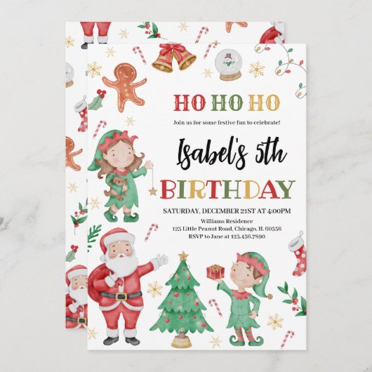 Verjaardag van de Kerstman en Elfen Kaart (Voorkant / Achterkant)