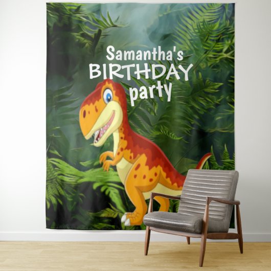 Verjaardag van de kleine dinosaurus achtergrond wandkleed (In situ)