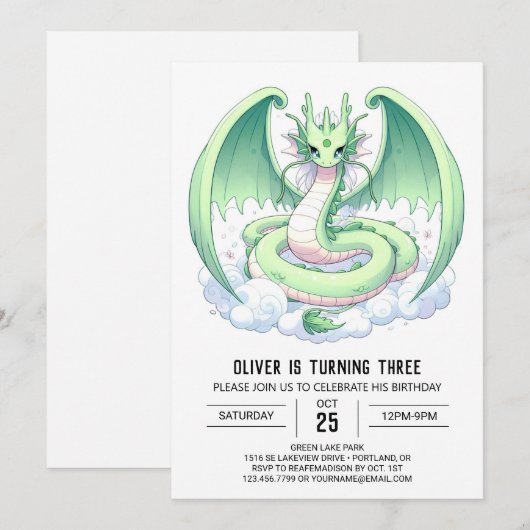 Verjaardag van de kleine magische draak kaart (Voorkant / Achterkant)