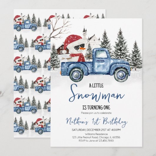 Verjaardag van de kleine sneeuwman kaart (Voorkant / Achterkant)