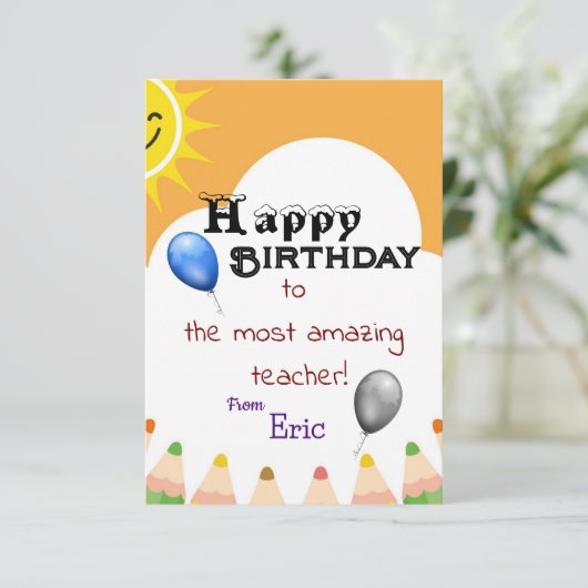 Verjaardag van de leraar kaart (Staand voorkant)