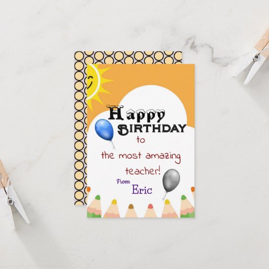 Verjaardag van de leraar kaart (Voorkant / Achterkant in situ)