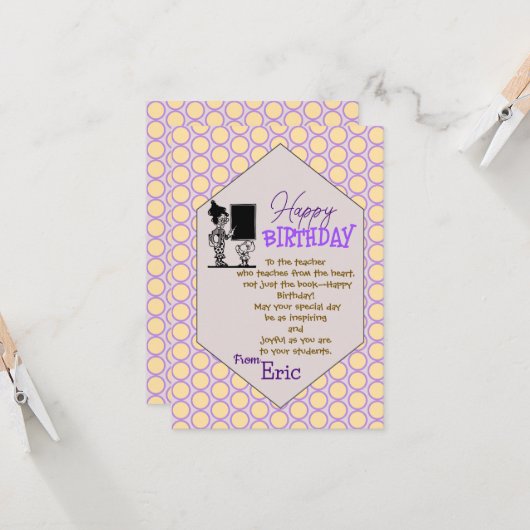 Verjaardag van de leraar kaart (Voorkant / Achterkant in situ)