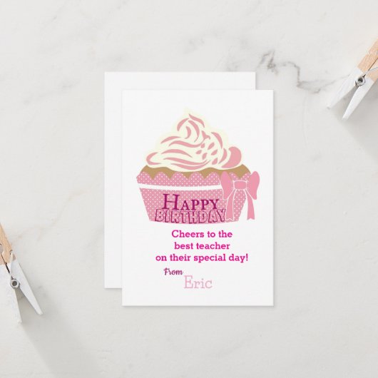 Verjaardag van de leraar kaart (Voorkant / Achterkant in situ)