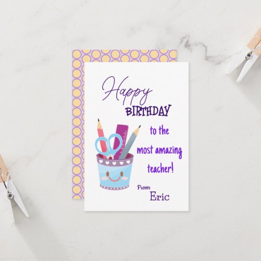Verjaardag van de leraar kaart (Voorkant / Achterkant in situ)