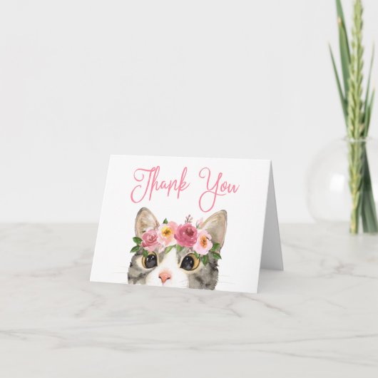 Verjaardag van de lieve waterverf kitty bedankkaart (Voorkant)