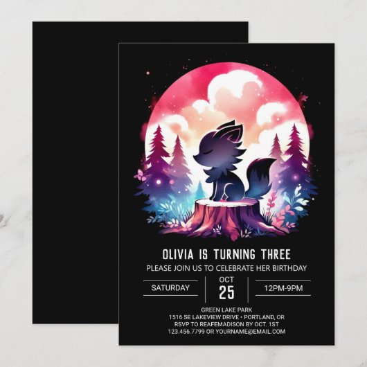 Verjaardag van de magische Whimsy Wolf Kaart (Voorkant / Achterkant)