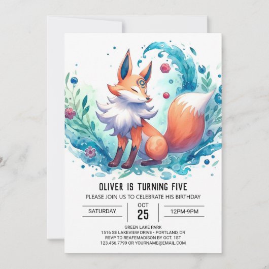 Verjaardag van de moderne Woodland Fox Kaart (Voorkant)