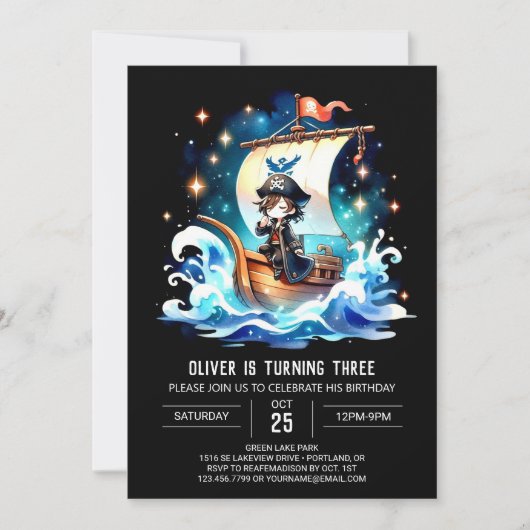 Verjaardag van de Ocean Waterverf Pirate Kaart (Voorkant)
