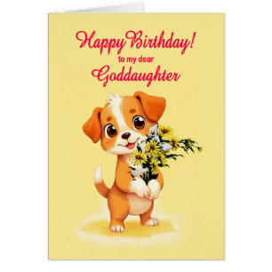 Verjaardag van de peetdochter Puppy en bloemen
