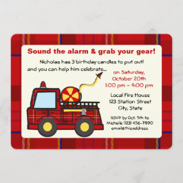 Verjaardag van de Plaid Fire Truck Kaart