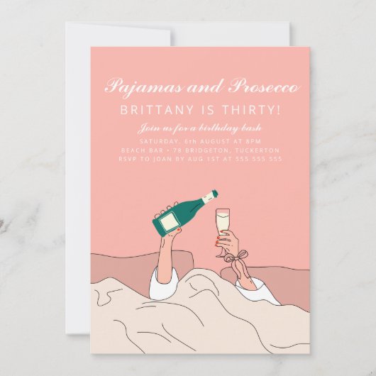 Verjaardag van de pyjama partij PJ en Prosecco Kaart (Voorkant)