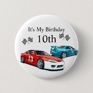 Verjaardag van de raceauto, ronde button 5,7 cm