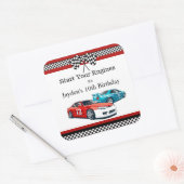 Verjaardag van de raceauto, vierkante sticker (Envelop)