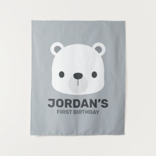 Verjaardag van de schattige kleine ijsbeer wandkleed