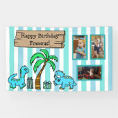 Verjaardag van de Schattigee dinosaurus en de foto Spandoek (Horizontaal)