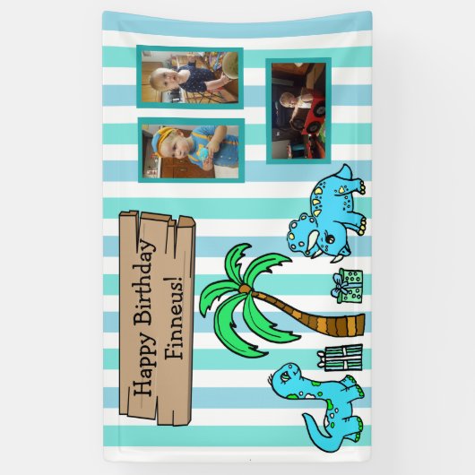Verjaardag van de Schattigee dinosaurus en de foto Spandoek (Verticaal)