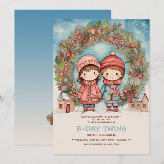 Verjaardag van de tweeling kaart (Voorkant / Achterkant)