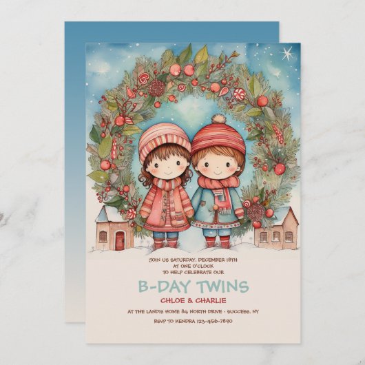 Verjaardag van de tweeling kaart (Voorkant / Achterkant)