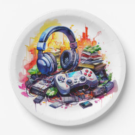 Verjaardag van de Video Controller en hoofdtelefoo Papieren Bordje