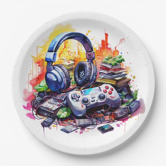 Verjaardag van de Video Controller en hoofdtelefoo Papieren Bordje (Voorkant)